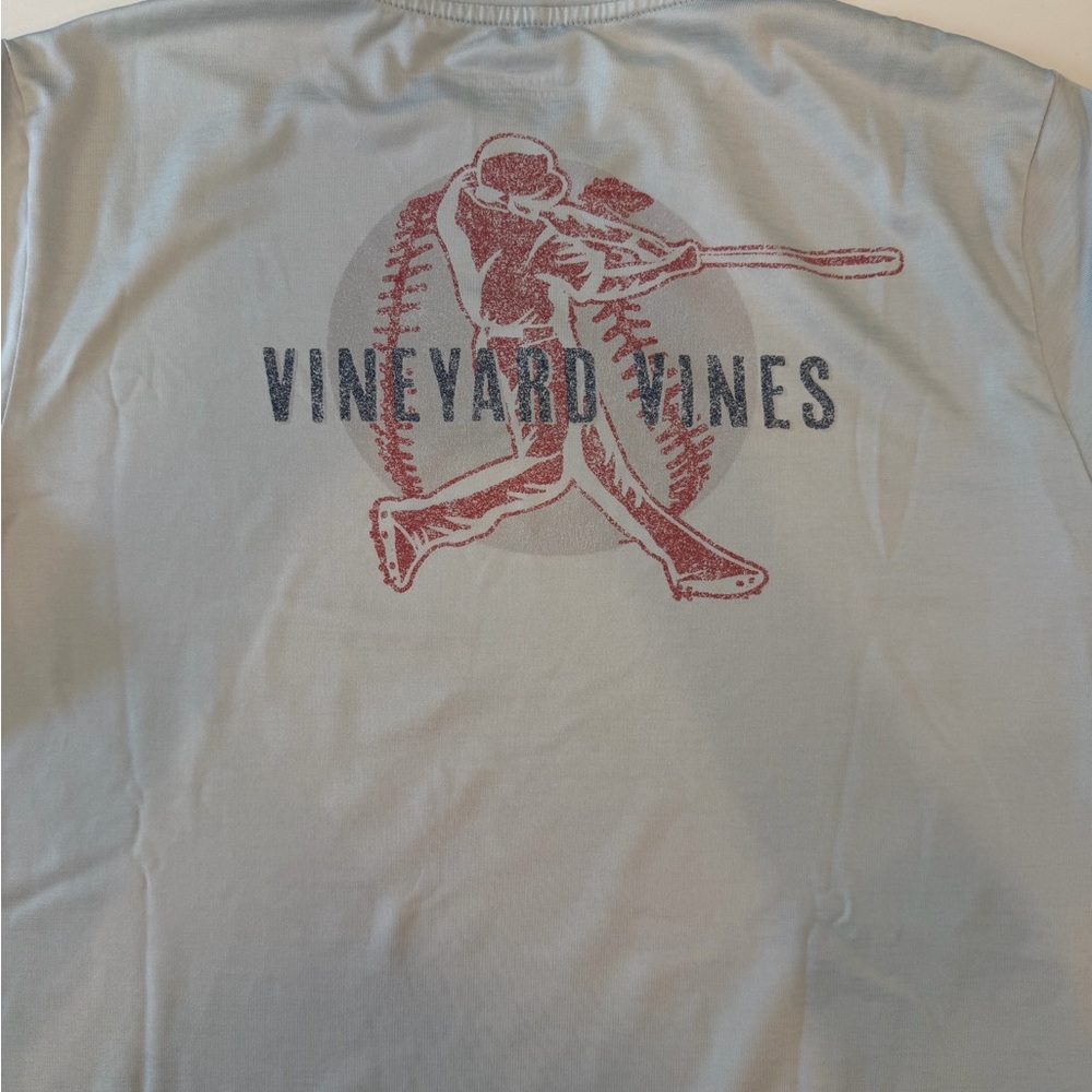 Vineyard Vines Light Blue Tee with Red Batter and Navy Logo